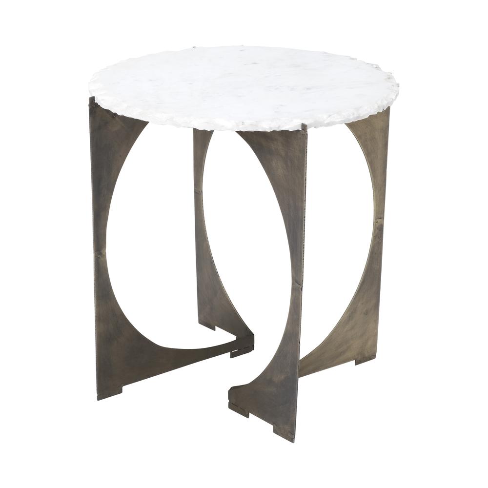 Round Live-Edge Side Table with Marble Top and Gold Metal Base - 380660. Picture 1