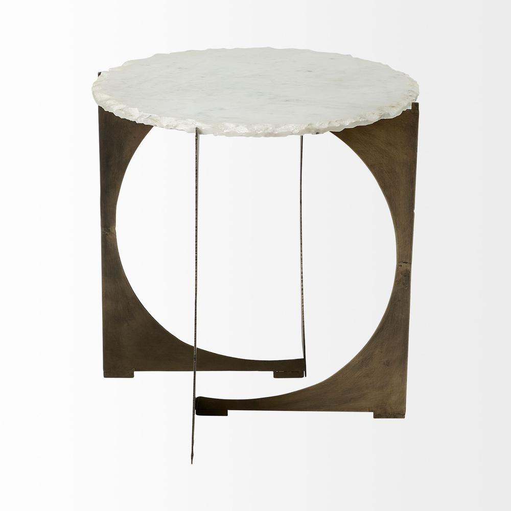 Round Live-Edge Side Table with Marble Top and Gold Metal Base - 380660. Picture 3