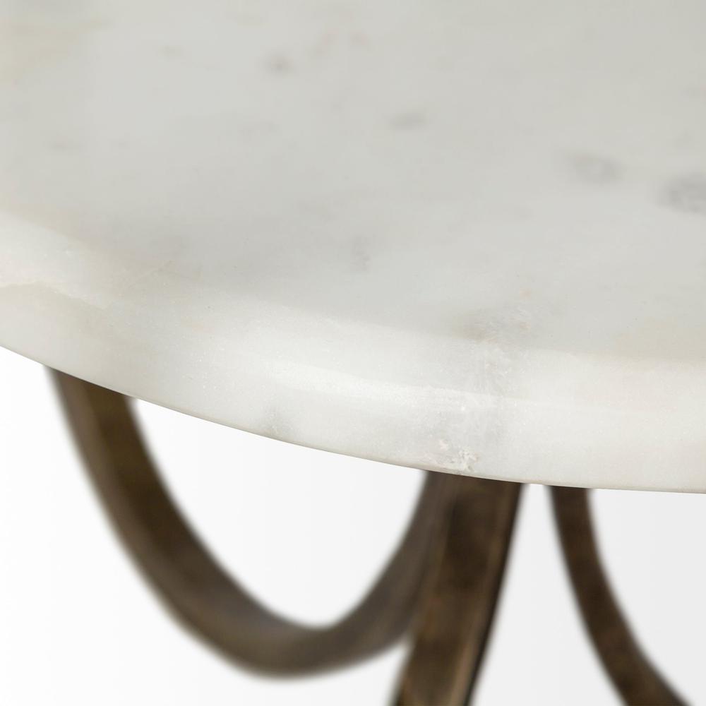 Round Glass Top Metal Side Table with Marble Shelf on Bottom - 380669. Picture 4