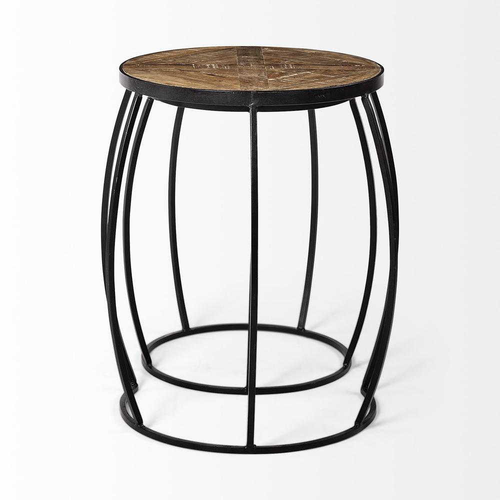 Set of 2 Brown Wooden Round Top Accent Tables with Black Metal Frame Nesting - 380680. Picture 4