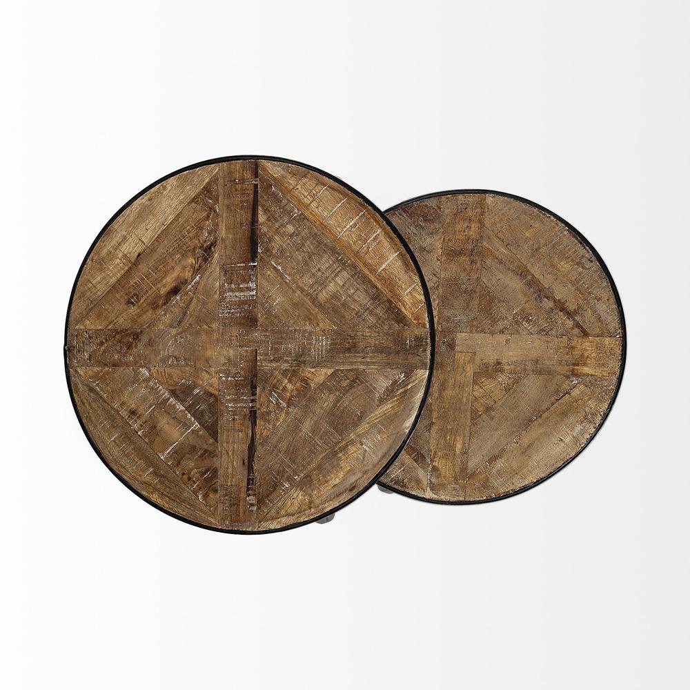 Set of 2 Brown Wooden Round Top Accent Tables with Black Metal Frame Nesting - 380680. Picture 6