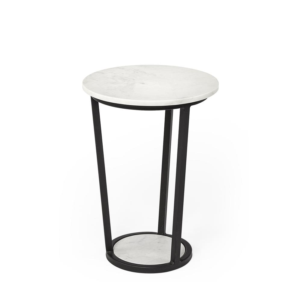 15" Round White Marble Top Accent Table with Black Metal Frame - 380683. Picture 1