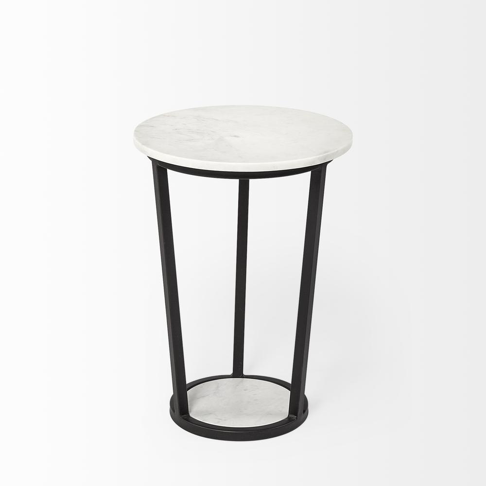 15" Round White Marble Top Accent Table with Black Metal Frame - 380683. Picture 2