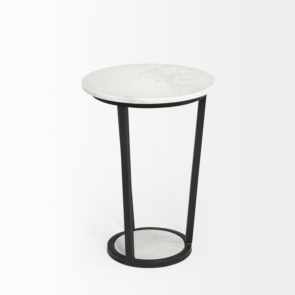 15" Round White Marble Top Accent Table with Black Metal Frame - 380683. Picture 3