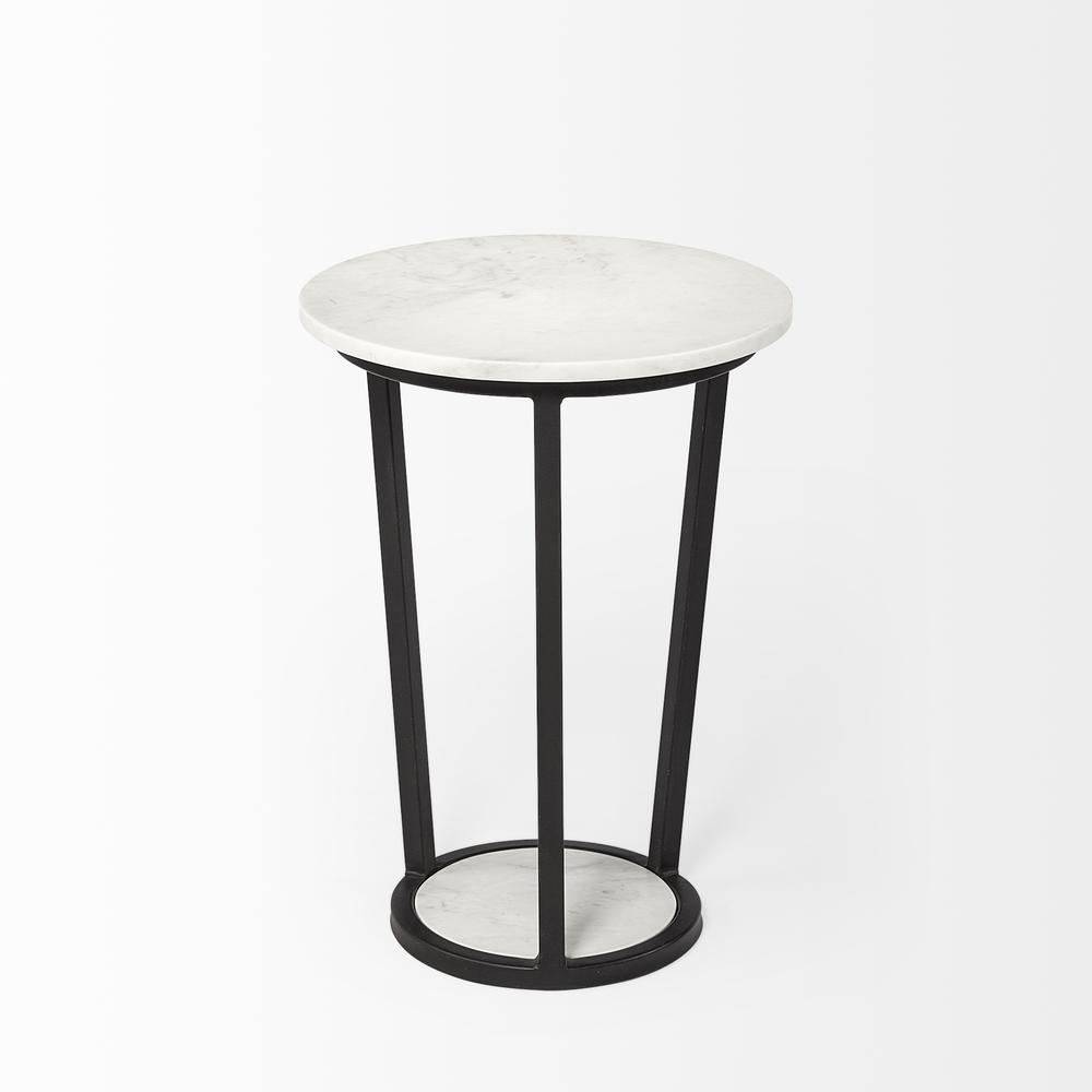 15" Round White Marble Top Accent Table with Black Metal Frame - 380683. Picture 4