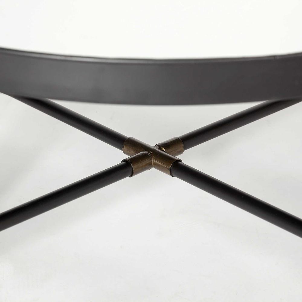 Round Mirrored Top Accent Table with Black and Brass Metal Base - 380685. Picture 3