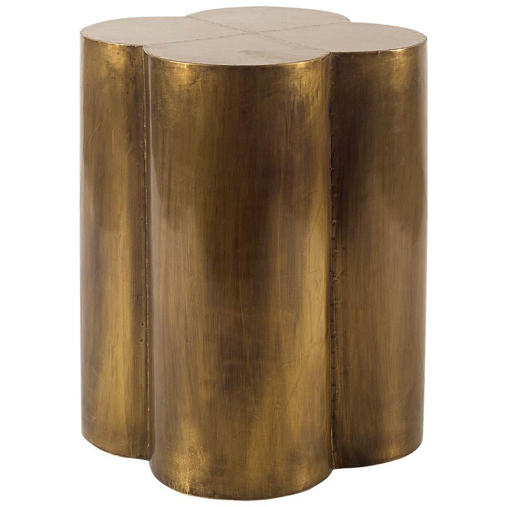 Antiqued Brass and Clad Wooden Accent Table with Flower Top - 380686. Picture 1