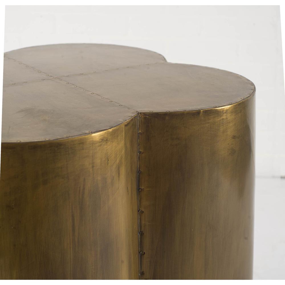 Antiqued Brass and Clad Wooden Accent Table with Flower Top - 380686. Picture 2