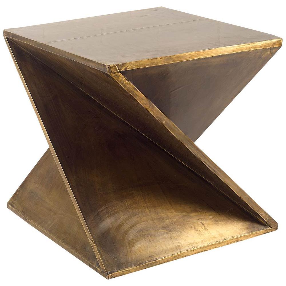 Z-Shaped Brass-Clad Wooden Accent Table - 380687. Picture 1