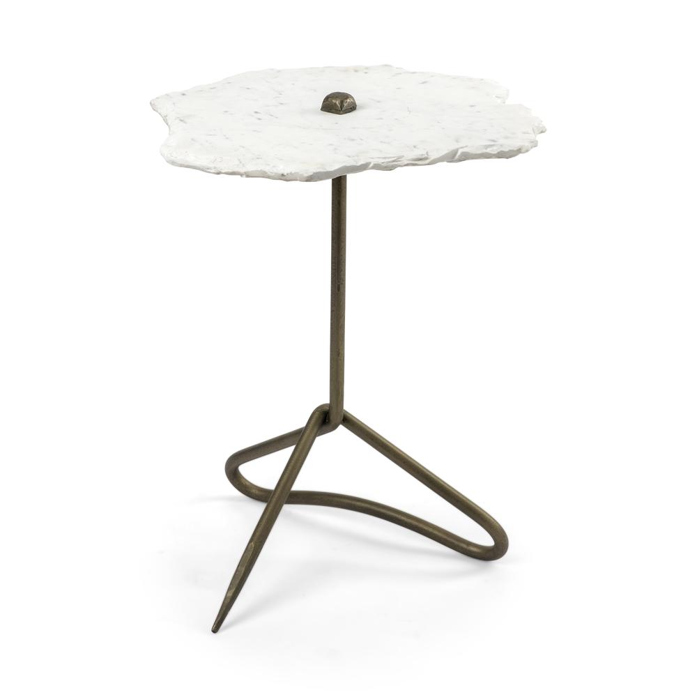 White Marble Top Accent Table with Triangluar Gold Iron Base - 380693. Picture 1