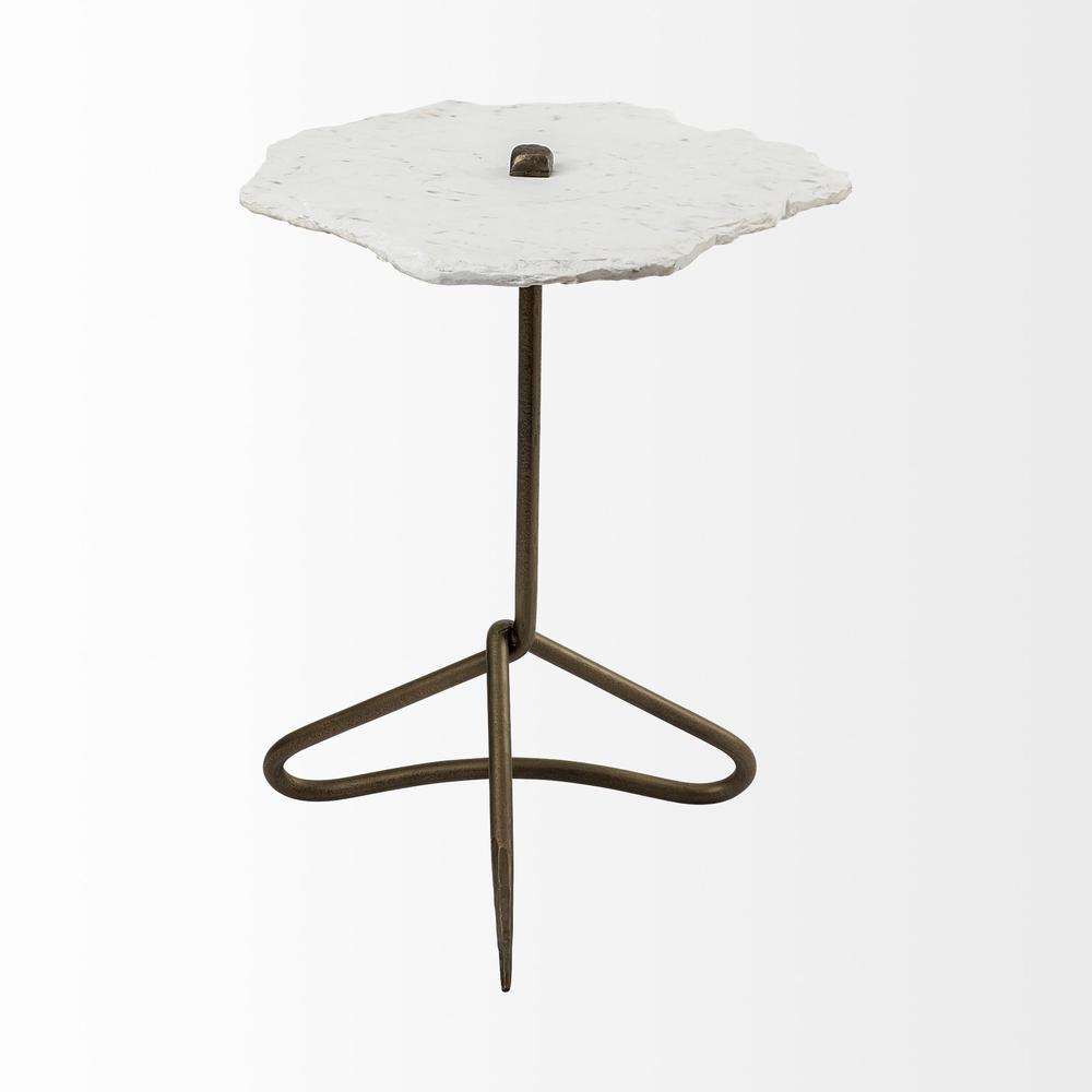White Marble Top Accent Table with Triangluar Gold Iron Base - 380693. Picture 2