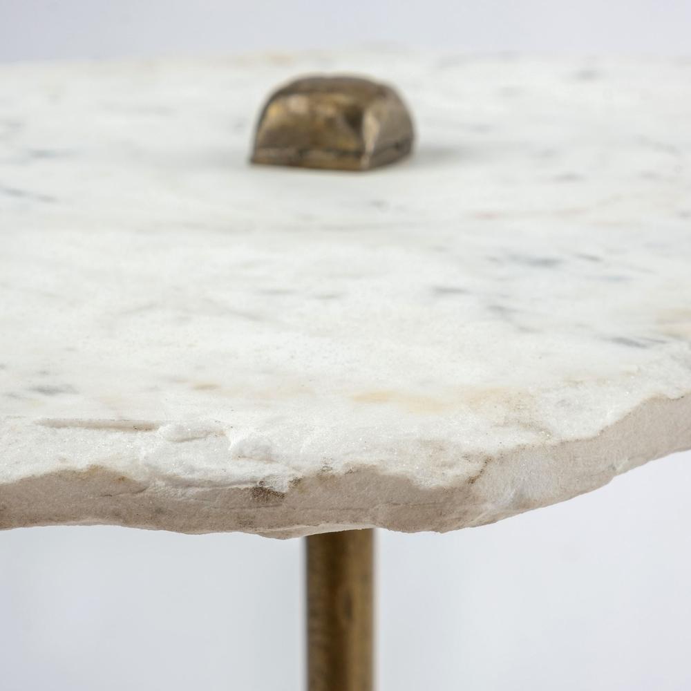 White Marble Top Accent Table with Triangluar Gold Iron Base - 380693. Picture 3