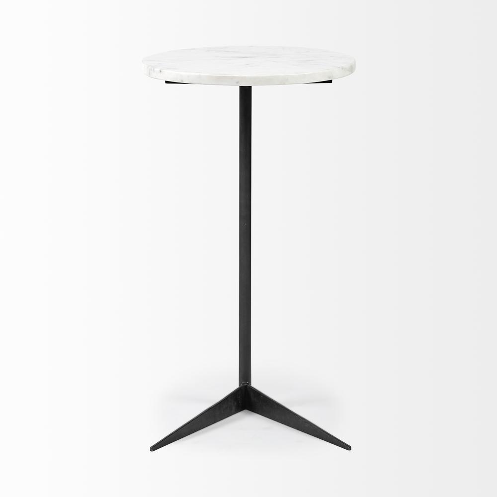 White Marble Round Top Accent Table with Black Iron Base - 380695. Picture 2