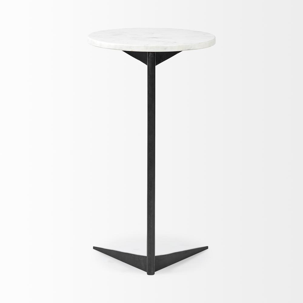 White Marble Round Top Accent Table with Black Iron Base - 380695. Picture 4