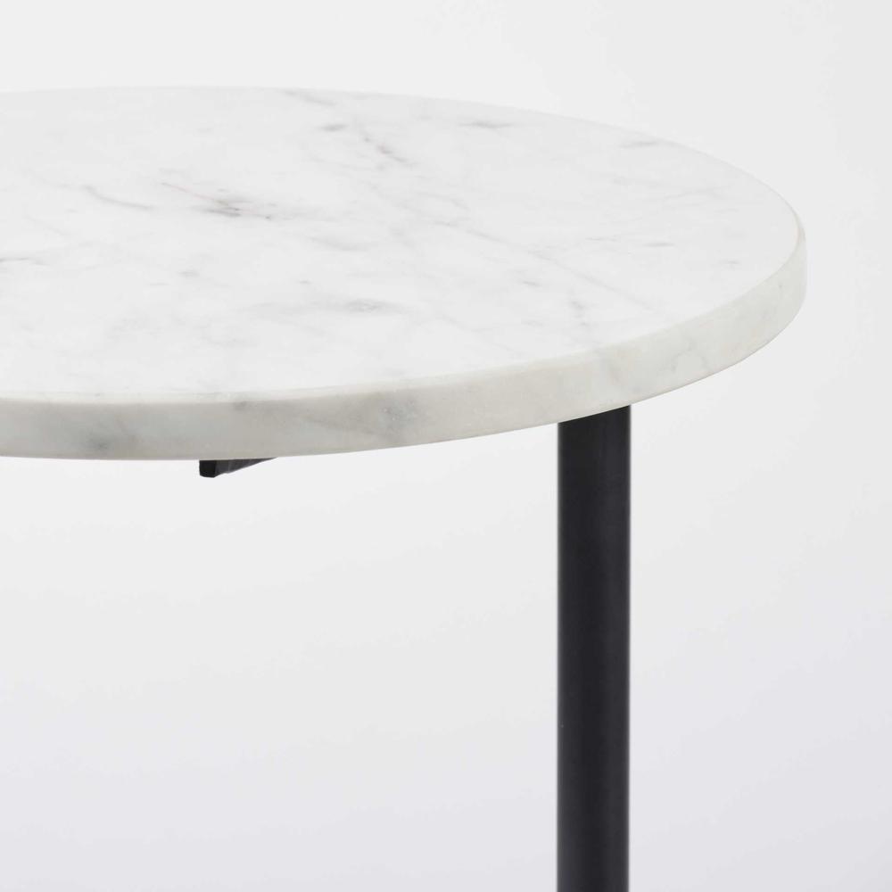 White Marble Round Top Accent Table with Black Iron Base - 380695. Picture 5