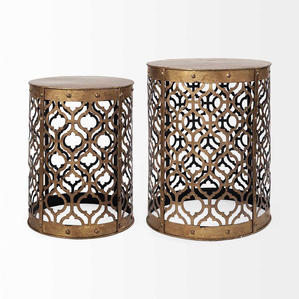 Set of 2 Cylindrical Gold Metal Accent Tables - 380708. Picture 2