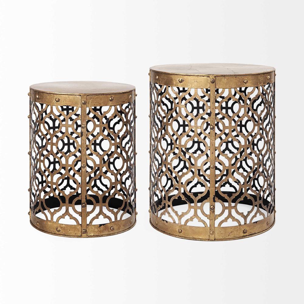 Set of 2 Cylindrical Gold Metal Accent Tables - 380708. Picture 3