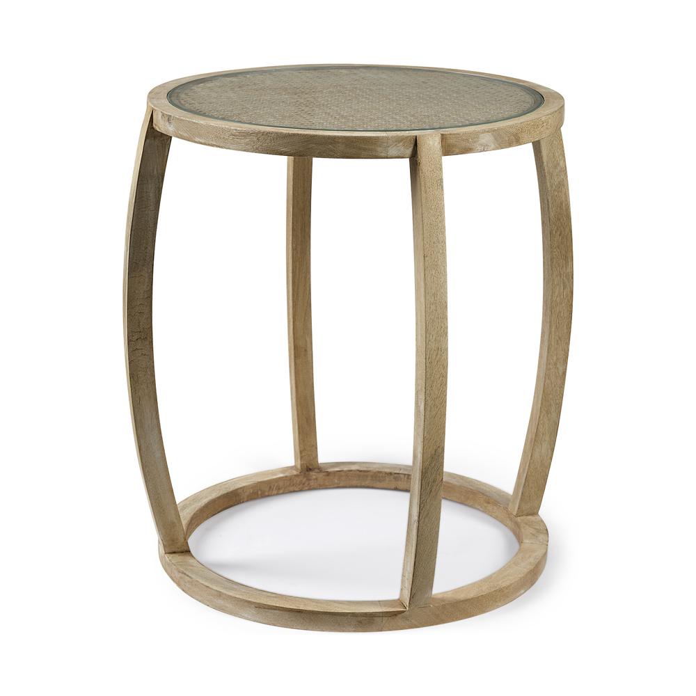 Light Brown Wood Round Top Accent Table with Glass - 380711. Picture 1