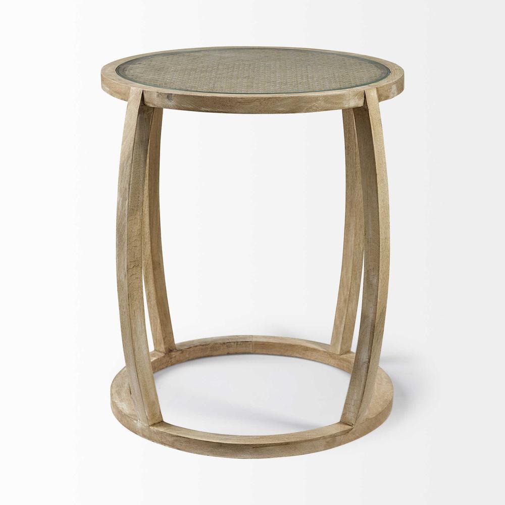 Light Brown Wood Round Top Accent Table with Glass - 380711. Picture 2