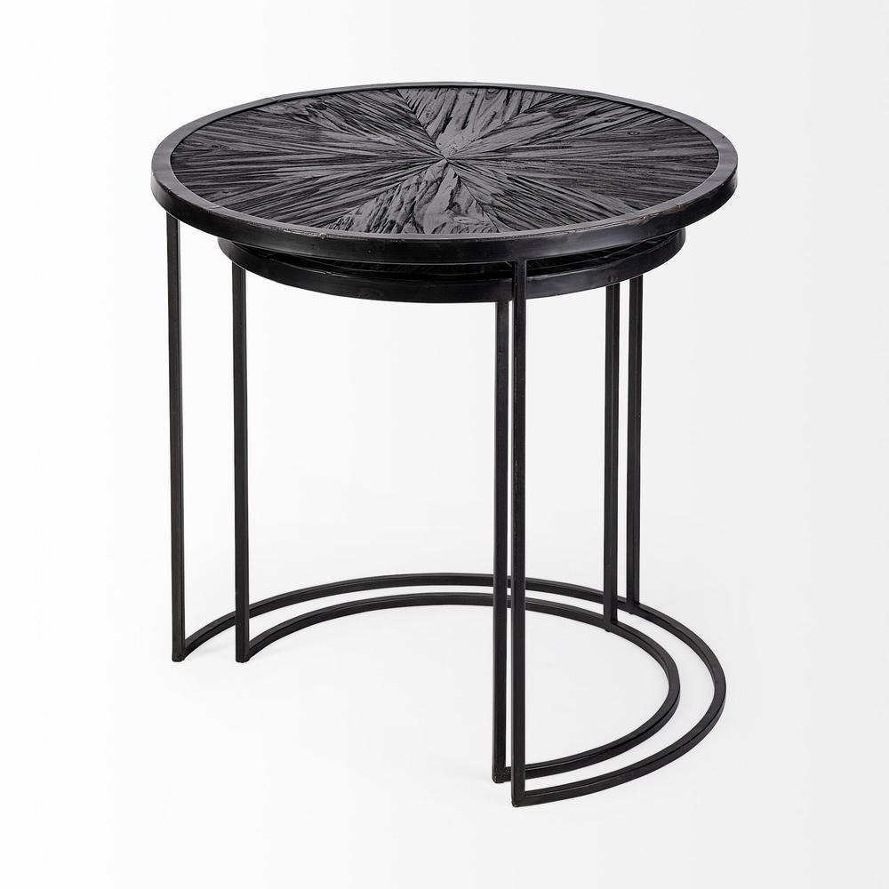 Set of 2 Dark Wood Round Top Accent Tables with Black Iron Frame - 380716. Picture 6