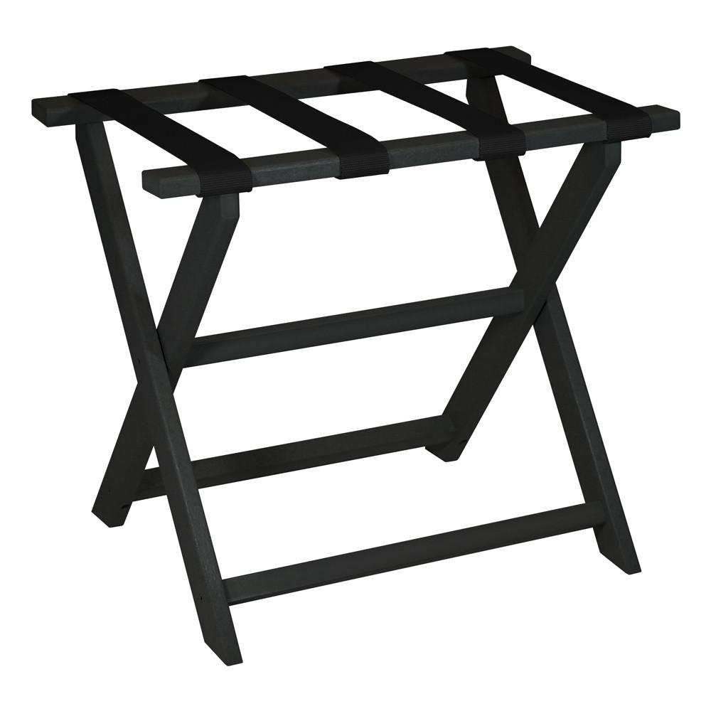 Earth Friendly Black Folding Luggage Rack with Black Straps. Picture 1