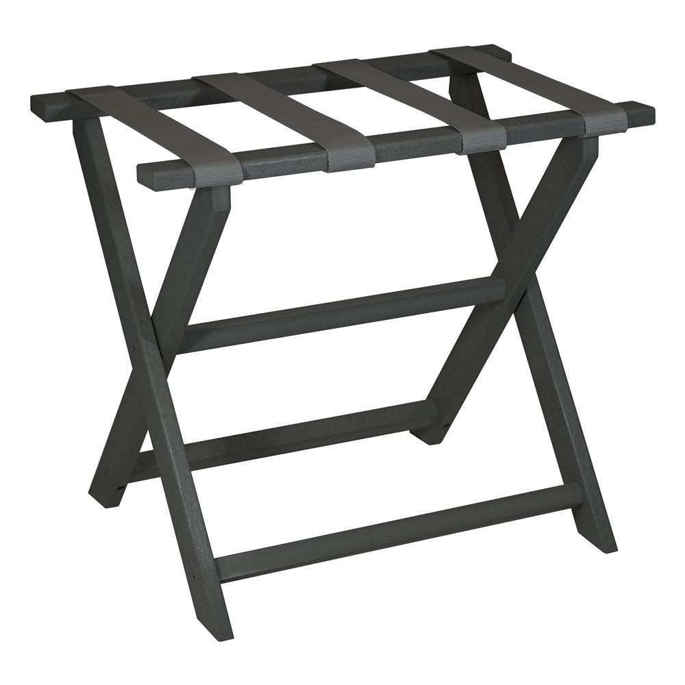 Earth Friendly Dark Gray Folding Luggage Rack with Gray Straps. Picture 1