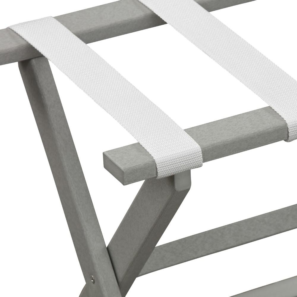 Earth Friendly Light Gray Folding Luggage Rack with White Straps. Picture 2