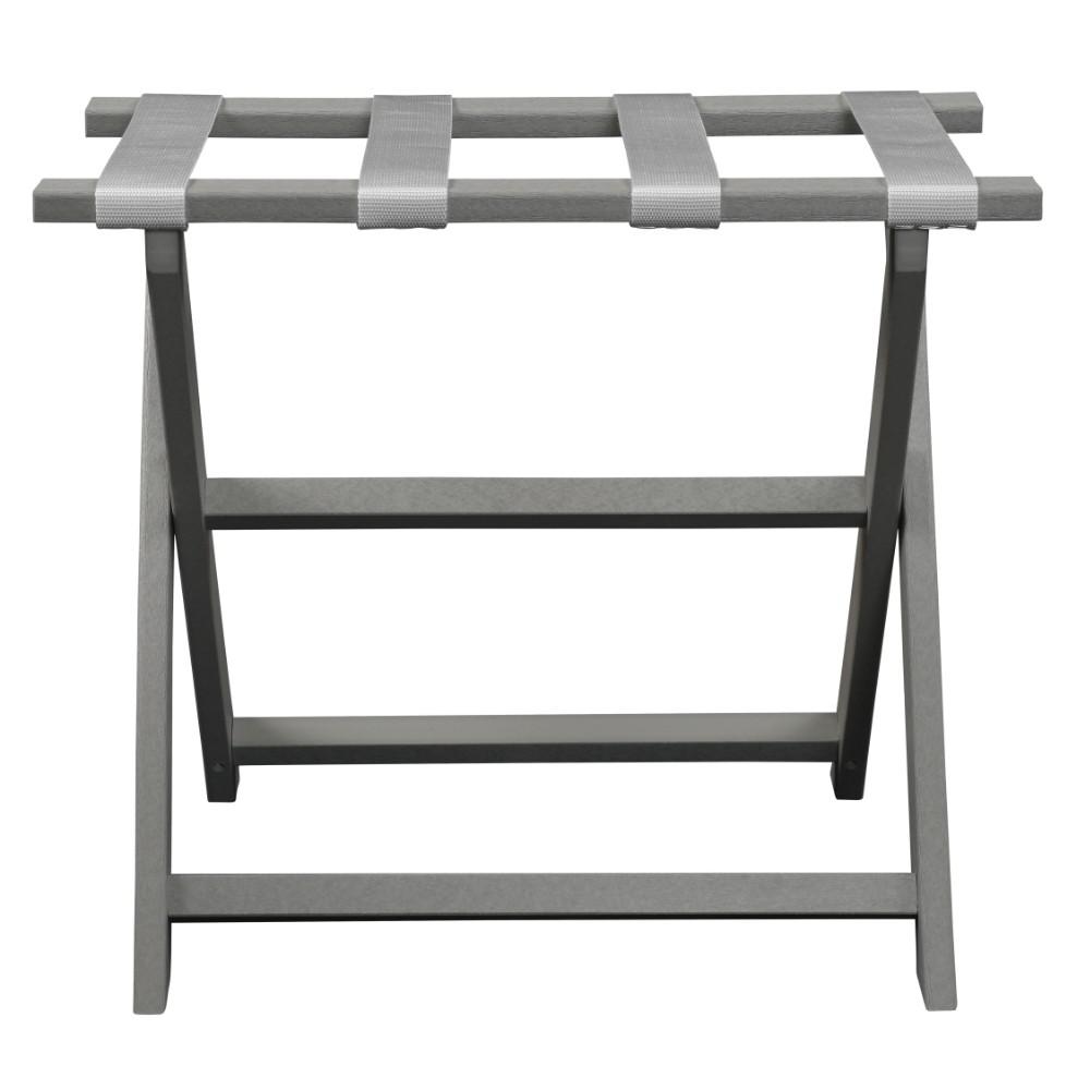 Earth Friendly Light Gray Folding Luggage Rack with White Straps. Picture 4