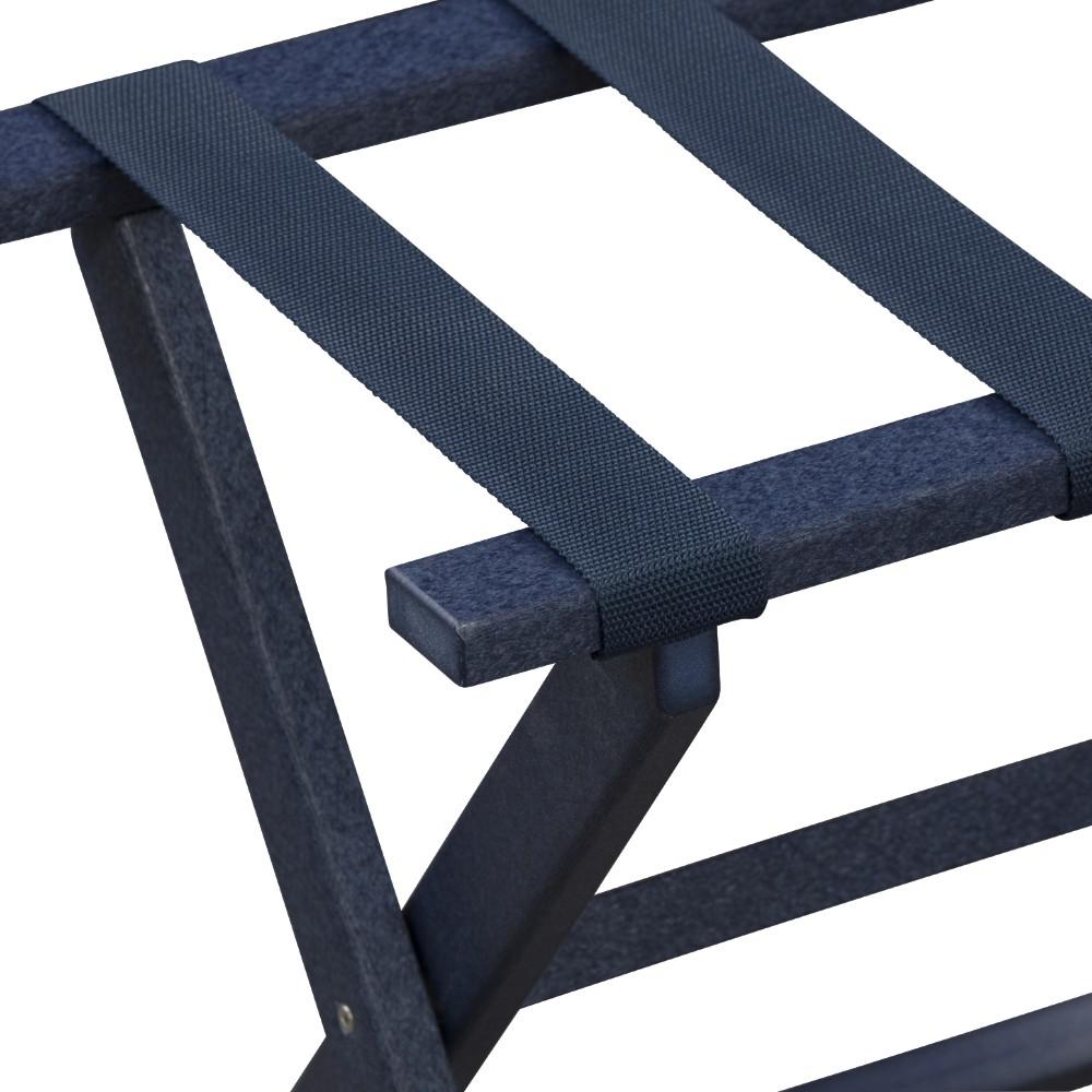 Earth Friendly Navy Blue Folding Luggage Rack with Navy Straps. Picture 2