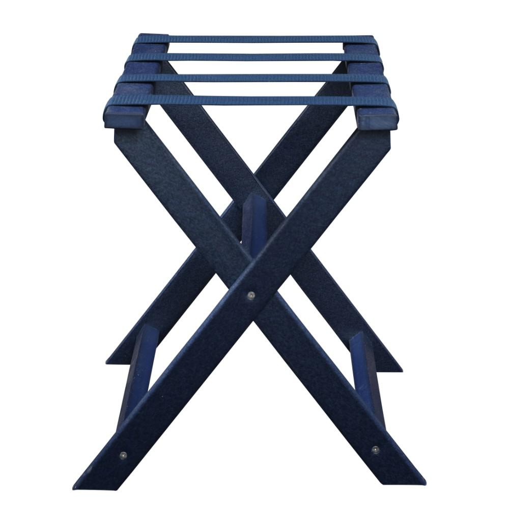 Earth Friendly Navy Blue Folding Luggage Rack with Navy Straps. Picture 3
