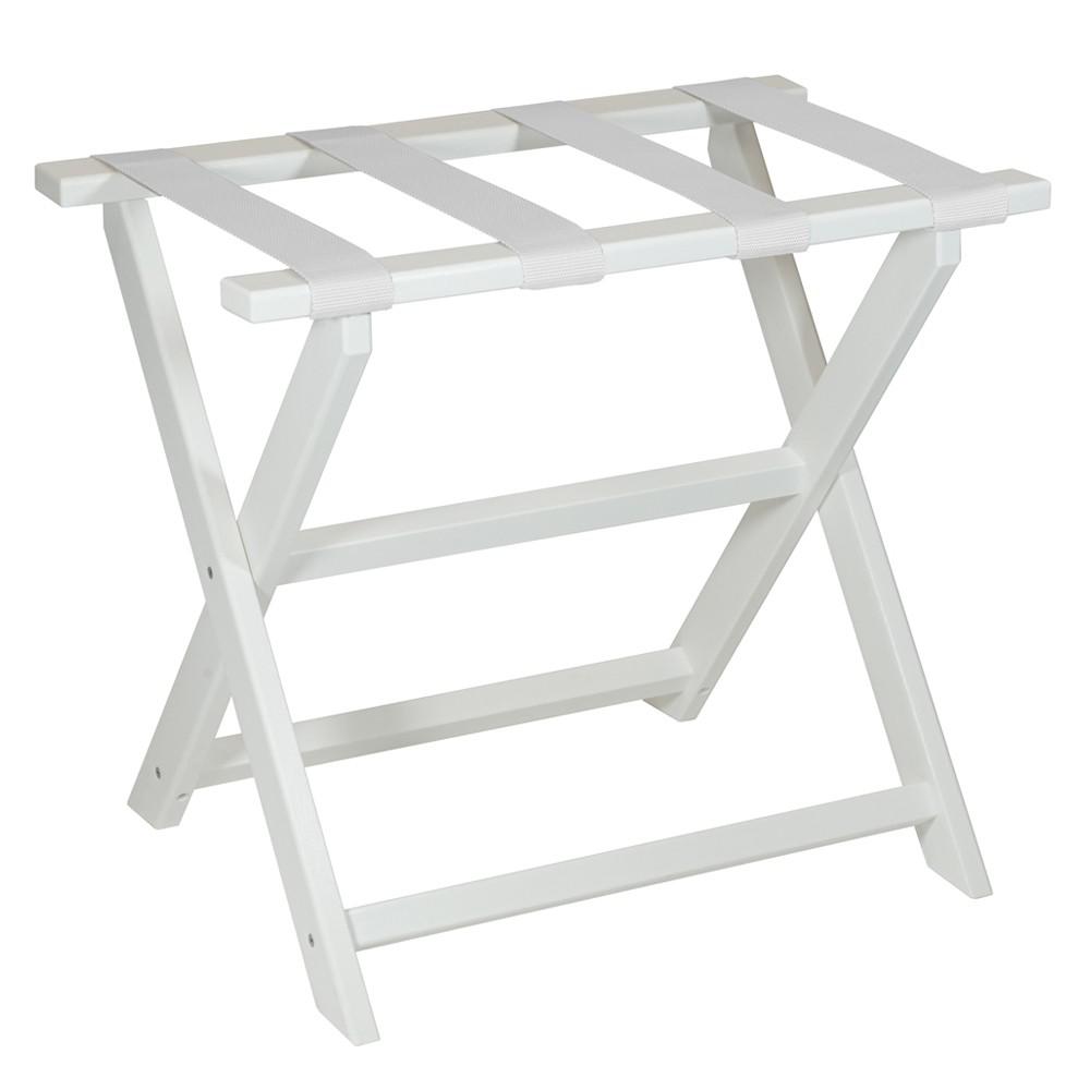 Earth Friendly White Folding Luggage Rack with White Straps. Picture 1