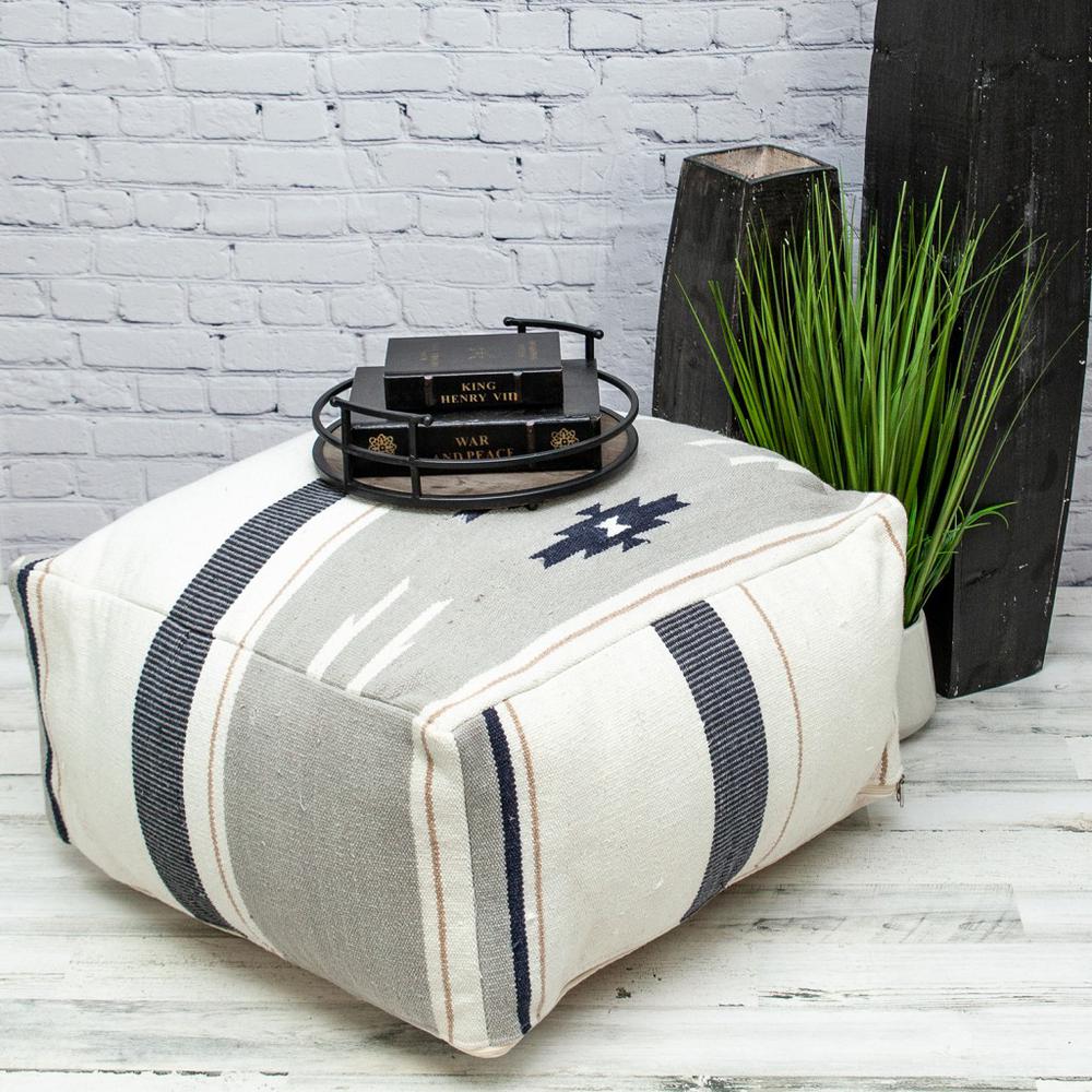 Aztec Gray Navy and Beige Pouf - 383110. Picture 2