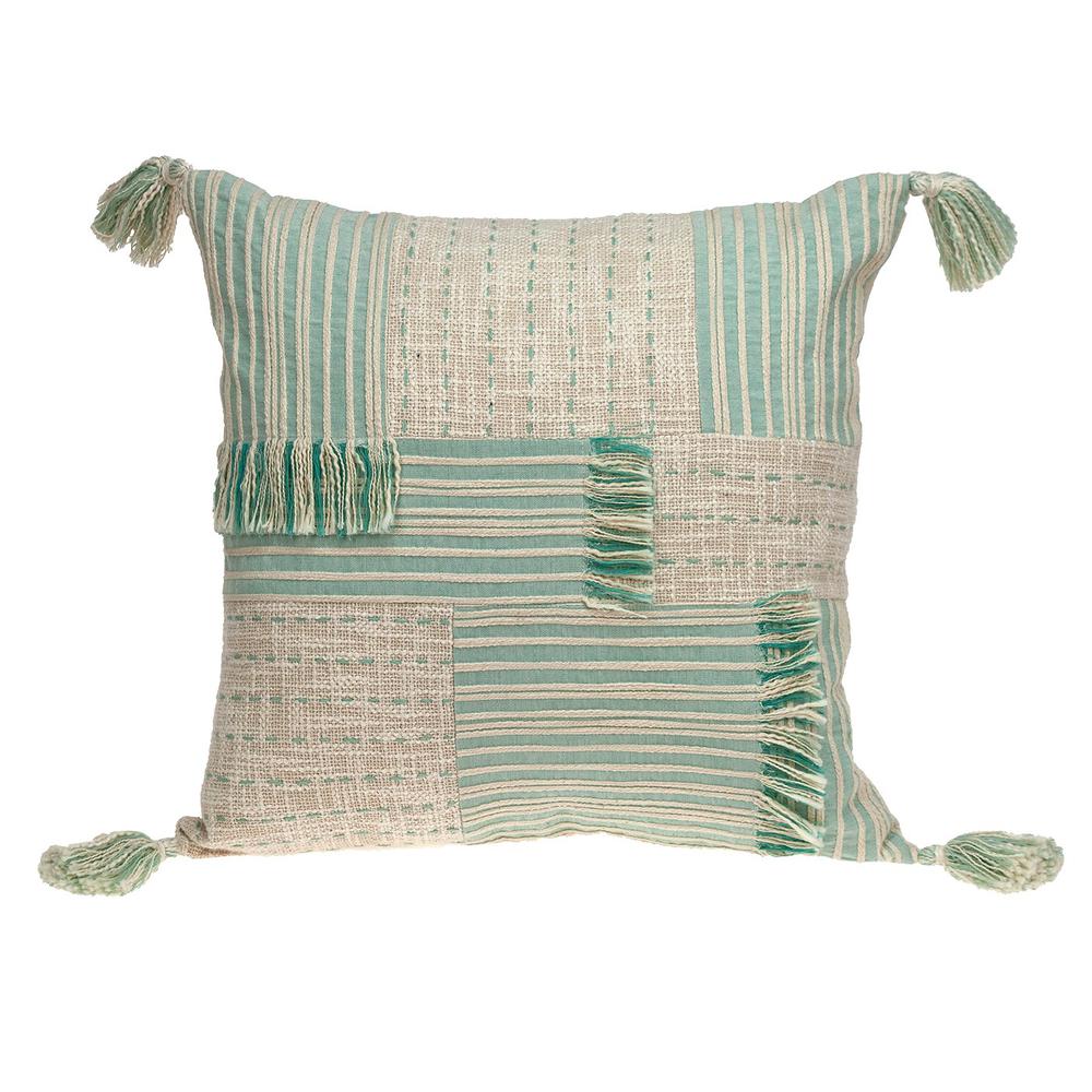 Cream and Mint Woven Throw Pillow - 383114. Picture 1