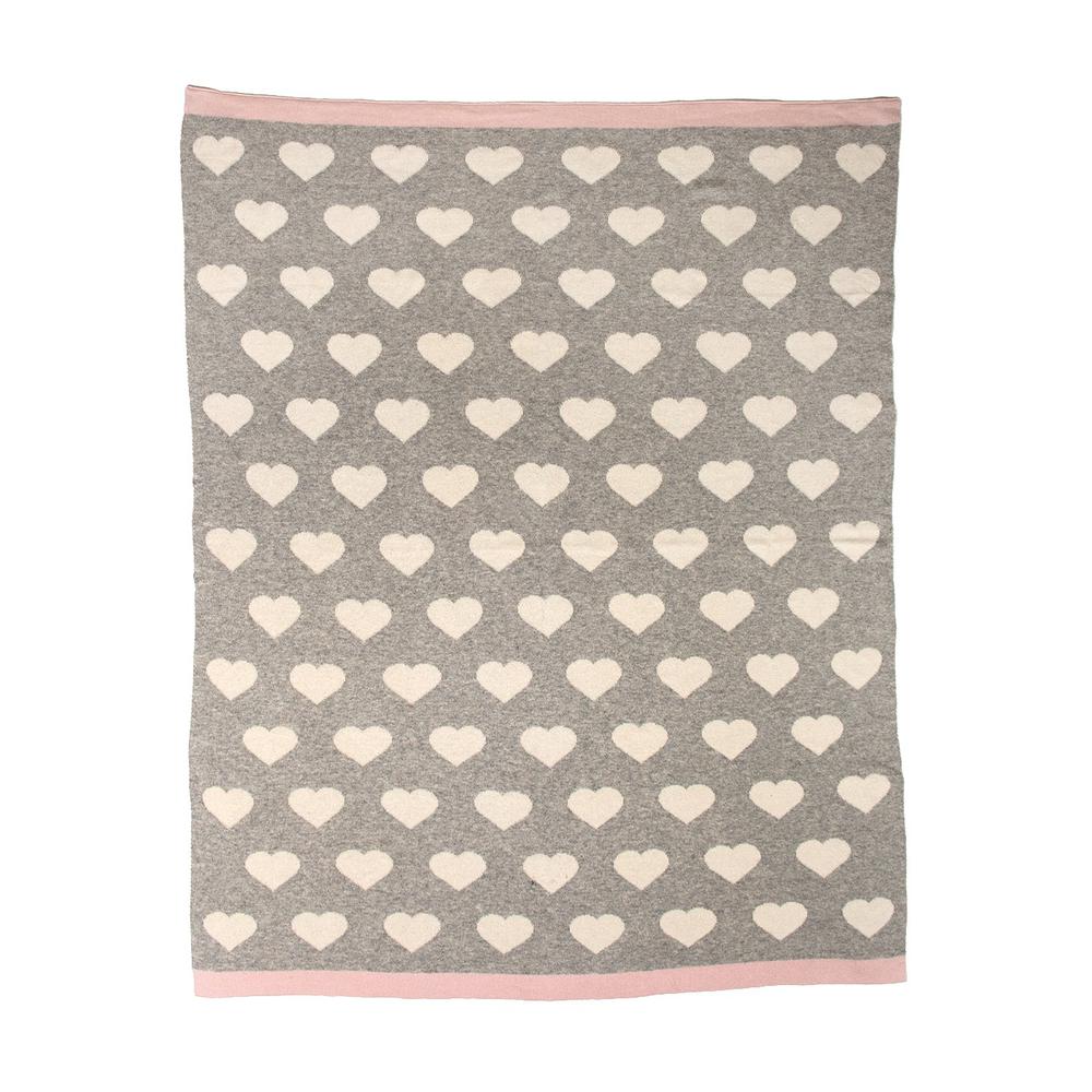 Grey and Ivory Hearts Knitted Baby Blanket - 383156. Picture 1