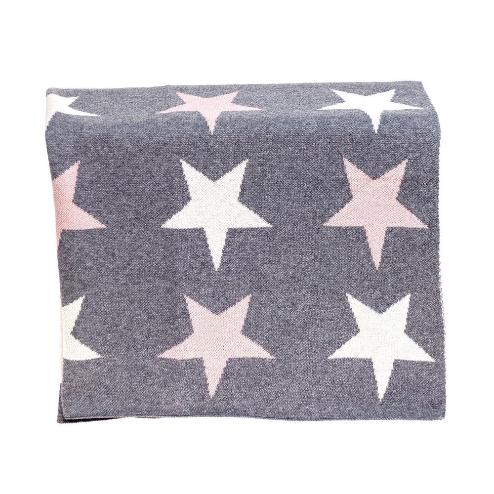 Grey Ivory and Pink Stars Knitted Baby Blanket - 383160. Picture 3