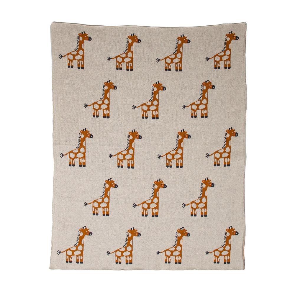 Ivory Giraffe Knitted Baby Blanket - 383166. Picture 1