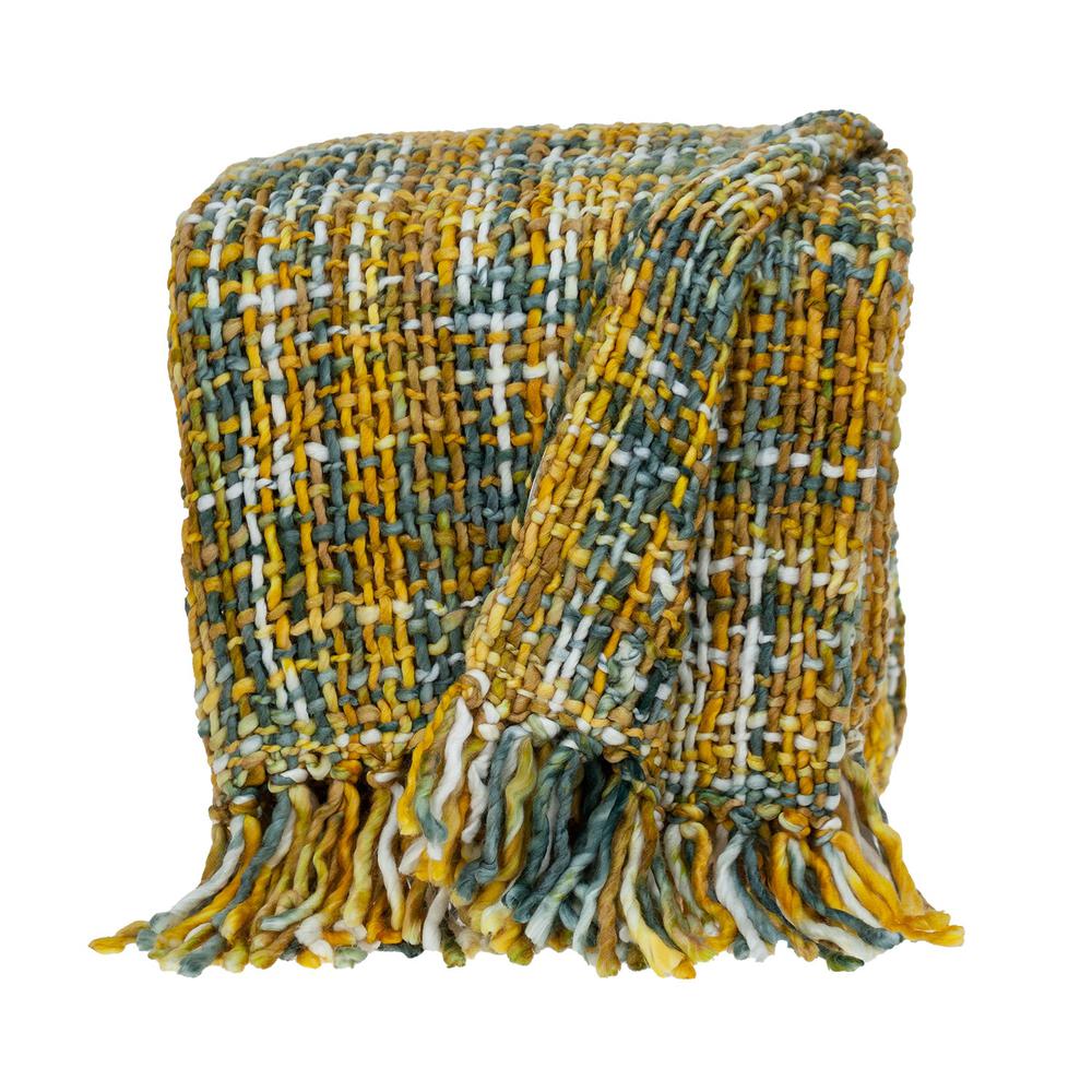 Boho Yellow and Gray Basketweave Throw Blanket - 383185. Picture 1