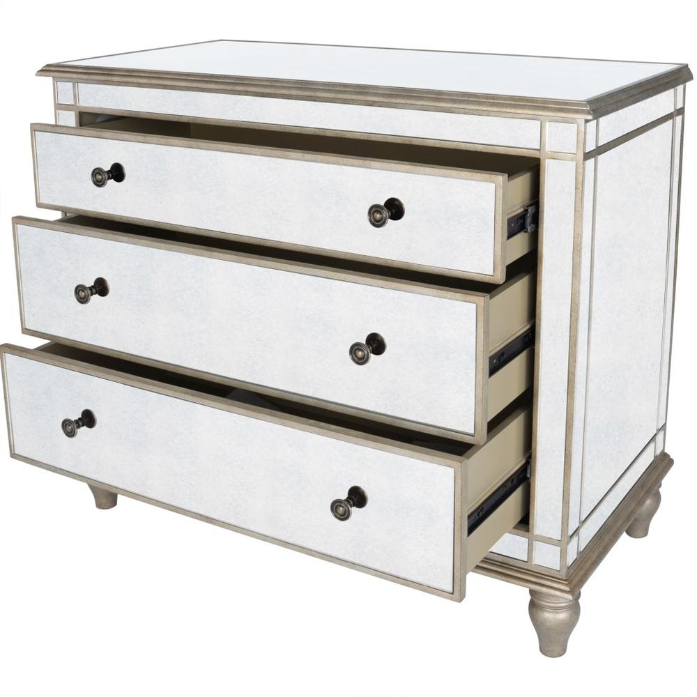 Rectangle Mirrored Three Drawer Console Storage Chest Silver. Picture 7