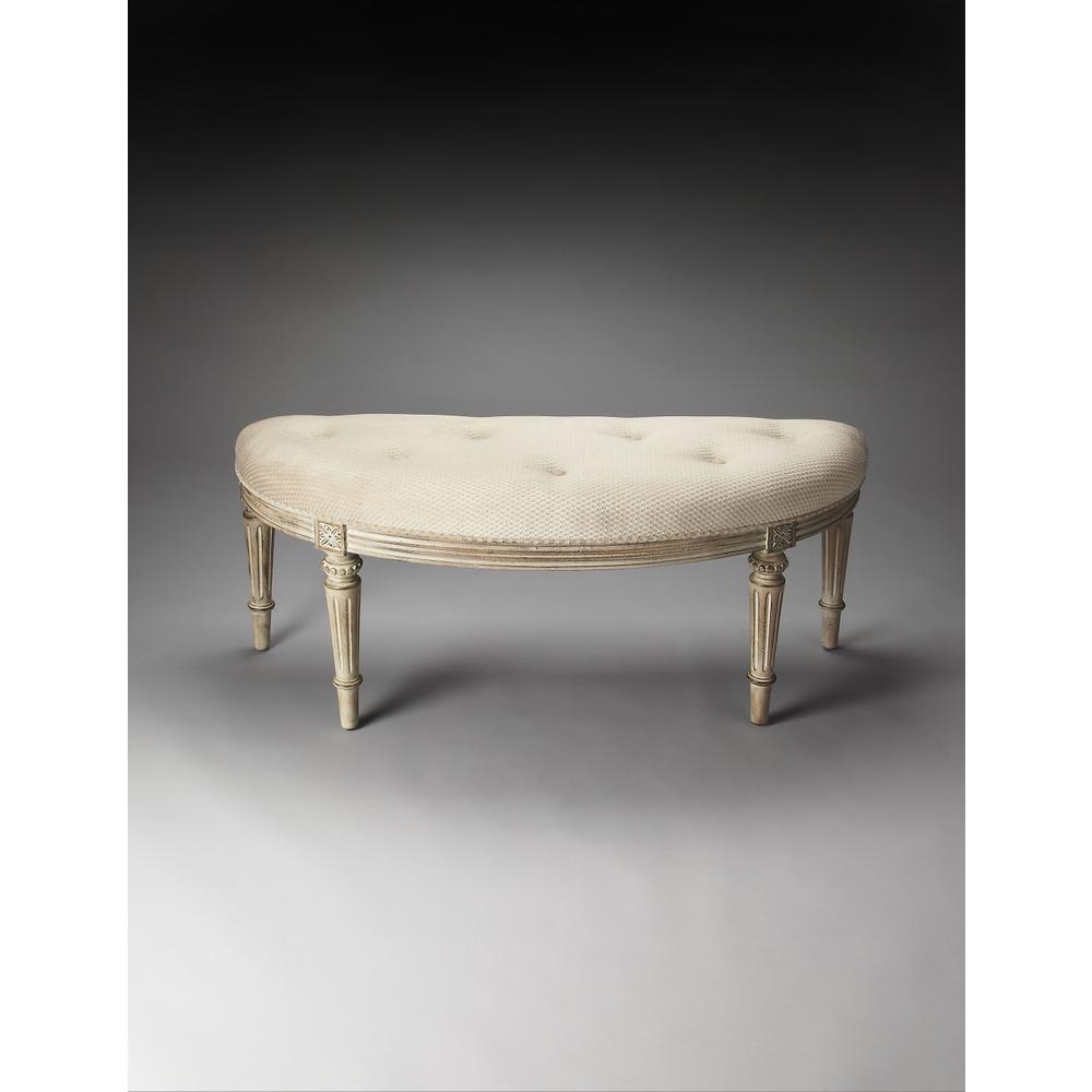 Classic Ivory and Golden White Wash Crescent Shaped Bench Gray. Picture 1