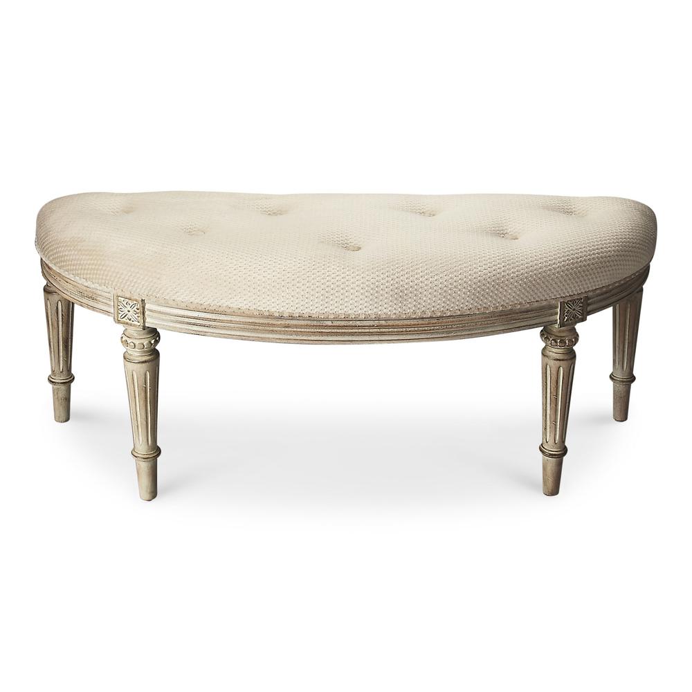 Classic Ivory and Golden White Wash Crescent Shaped Bench Gray. Picture 2