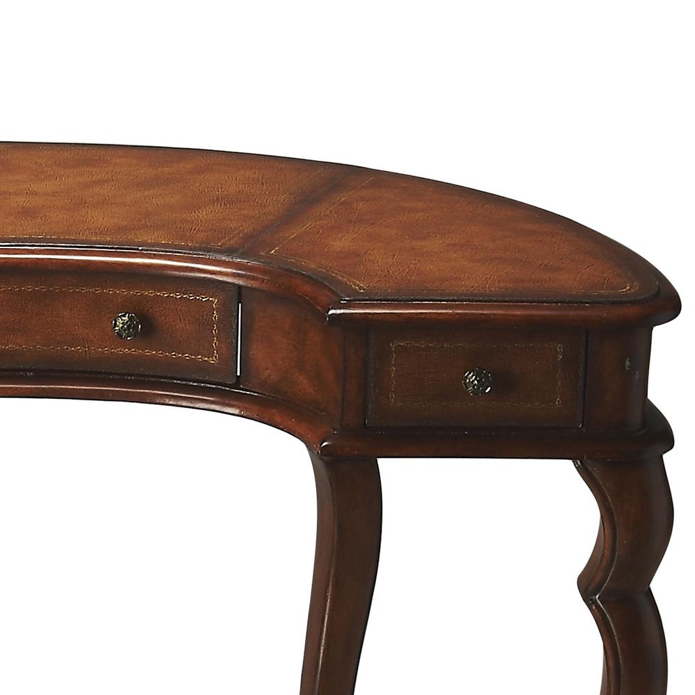 Classic Crescent Shape Leather Top Desk Medium Brown. Picture 4