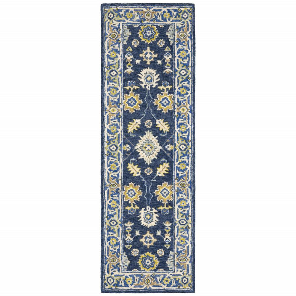 3'x8' Navy and Blue Bohemian Runner Rug - 383603. Picture 1