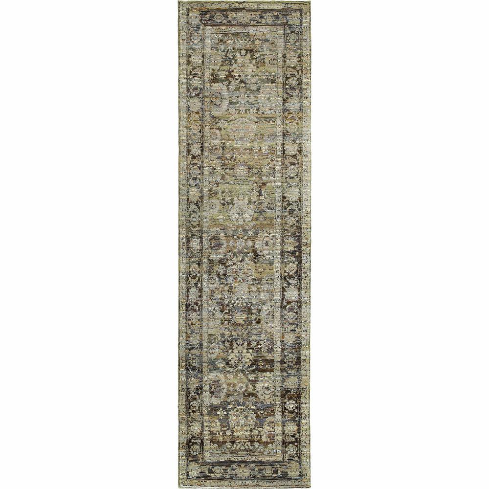 2'x8' Green and Brown Floral Runner Rug - 383646. Picture 1