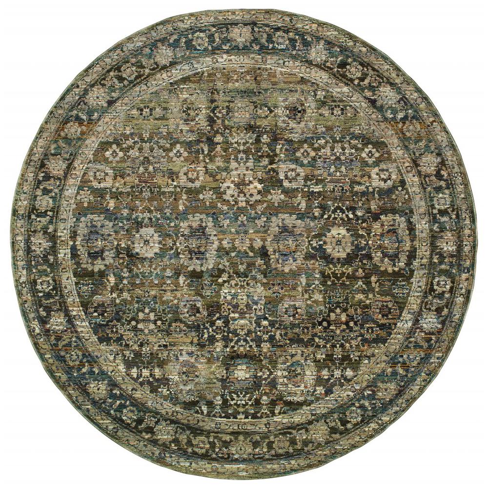 7' Round Green and Brown Floral Area Rug - 383652. Picture 1