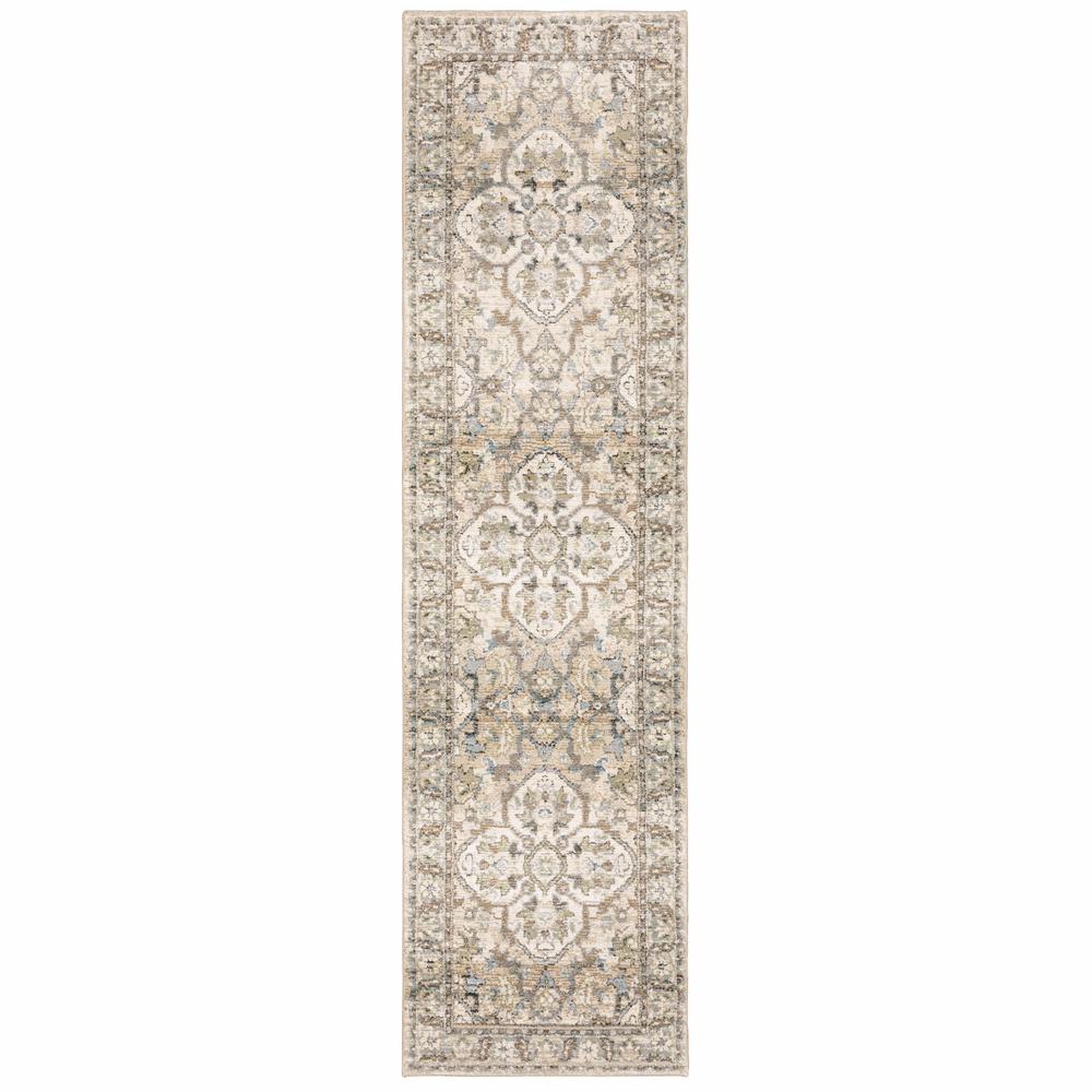 2'x8' Beige and Ivory Medallion Runner Rug - 383656. Picture 1