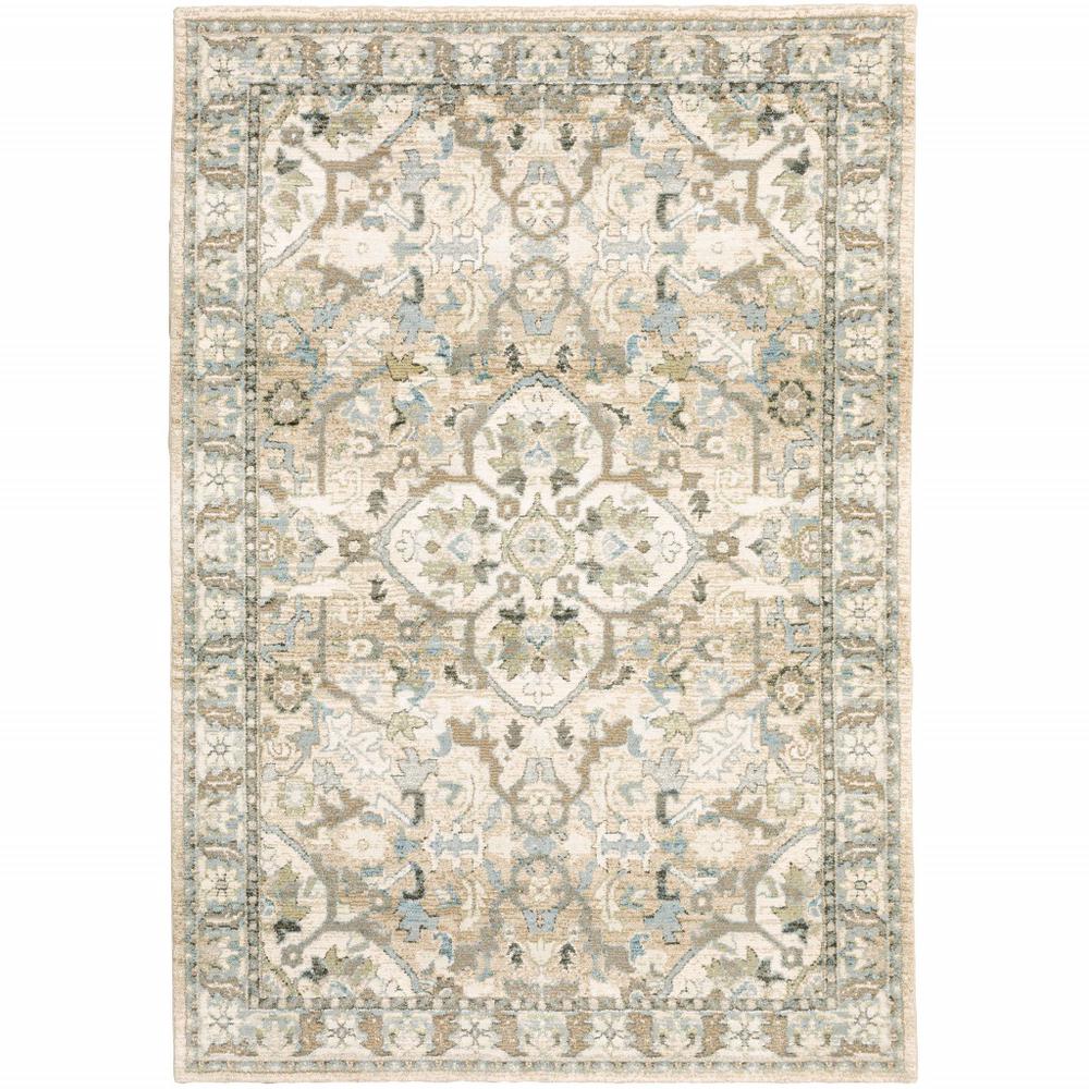 4'x6' Beige and Ivory Medallion Area Rug - 383658. Picture 1