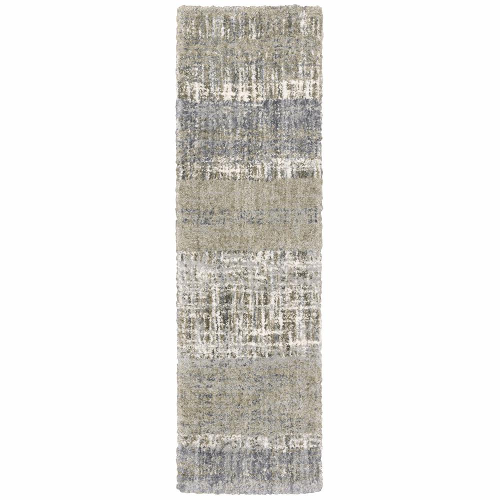 2'x8' Grey and Ivory Abstract Lines  Runner Rug - 383676. Picture 1