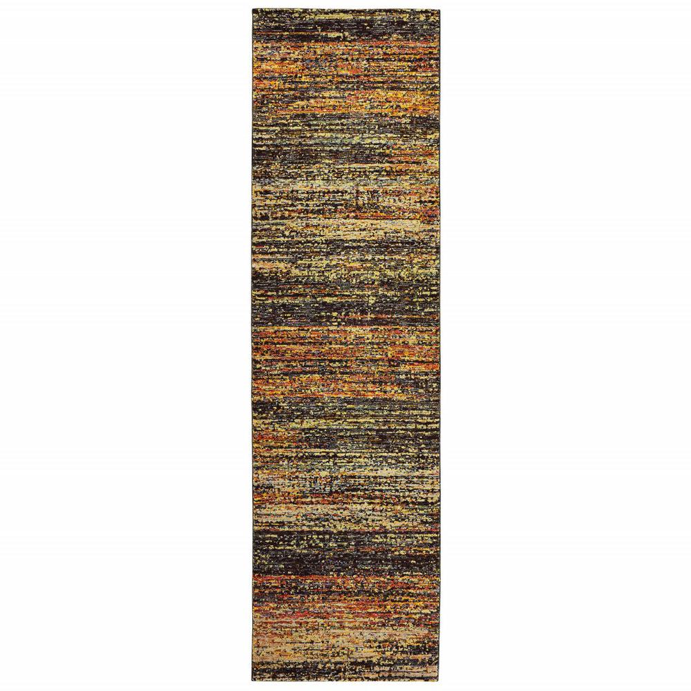 12' Gold and Slate Abstract Runner Rug - 383683. Picture 1