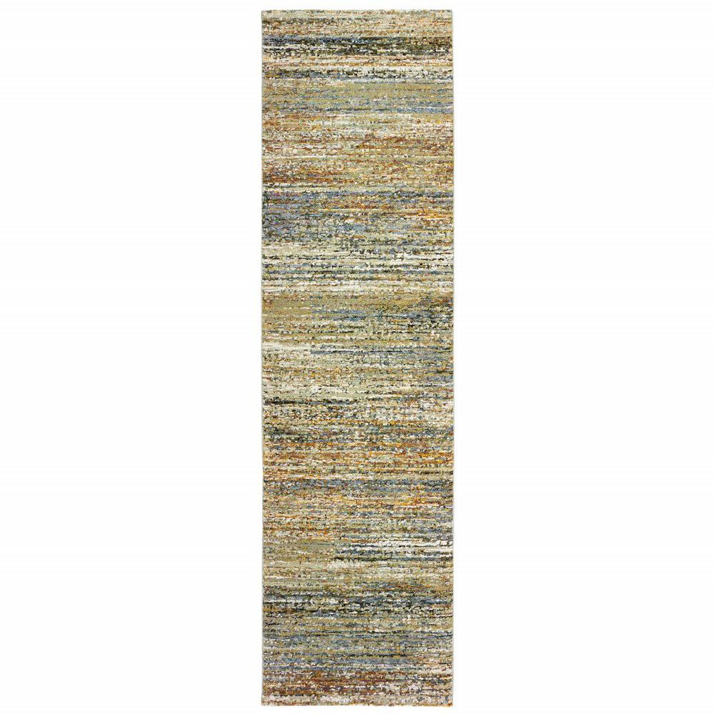 2'x8' Gold and Green Abstract Runner Rug - 383700. Picture 1