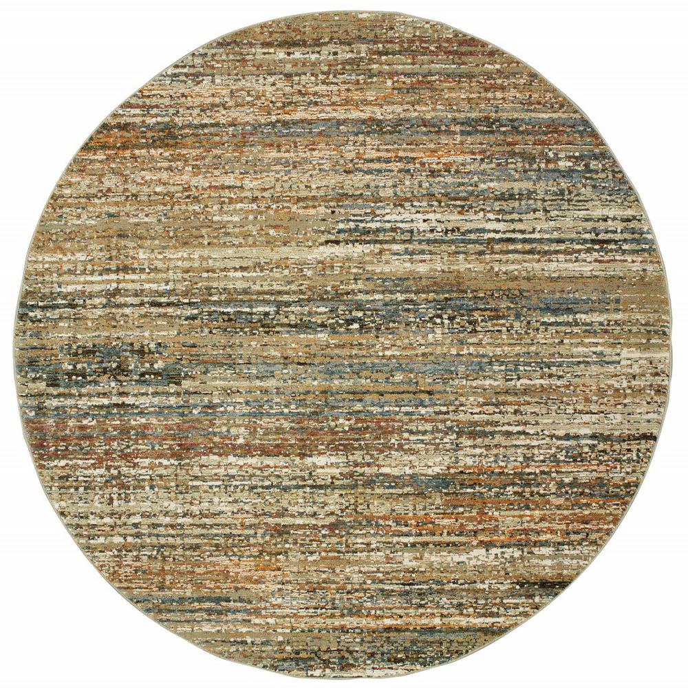 7' Round Gold and Green Abstract Area Rug - 383706. Picture 1
